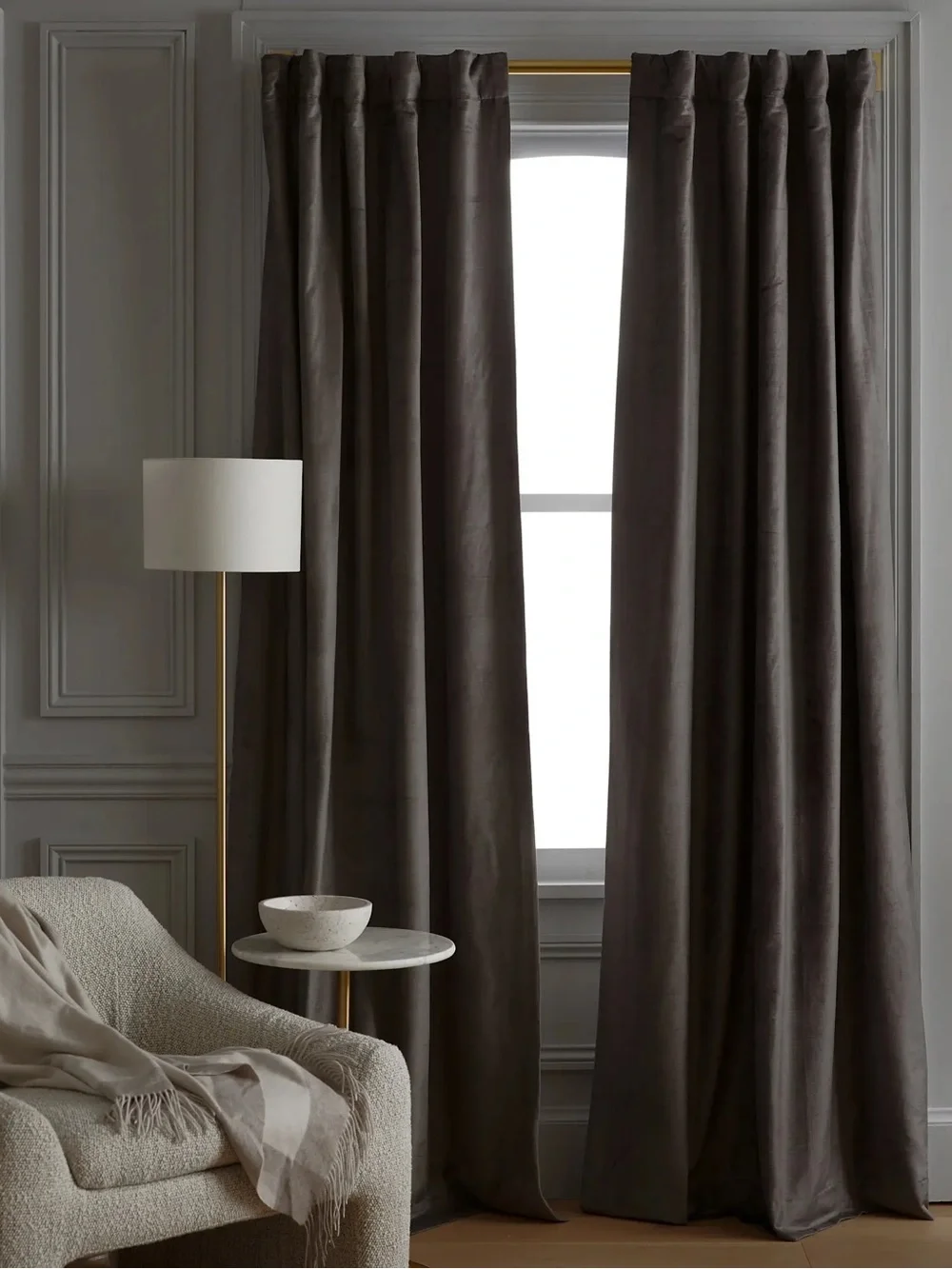 NWT QUINCE Set Of 2 48x108 Luster Velvet True Blackout Curtains Slate 8923